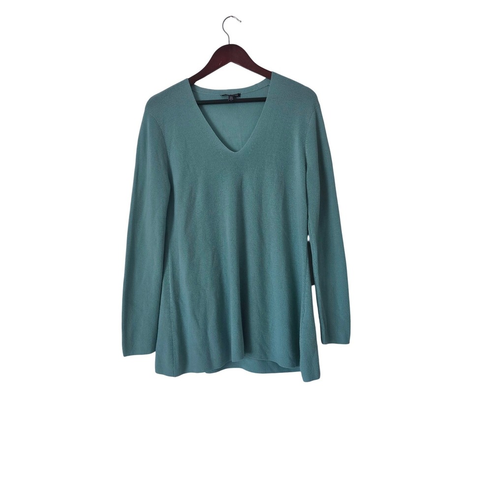 Eileen Fisher Superfine Merino Wool V Neck Tunic Sweater Seafoam Size Petite S